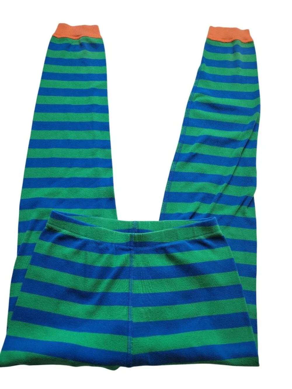 Hanna Andersson striped long john pajama pants blue and green with orange cuffs